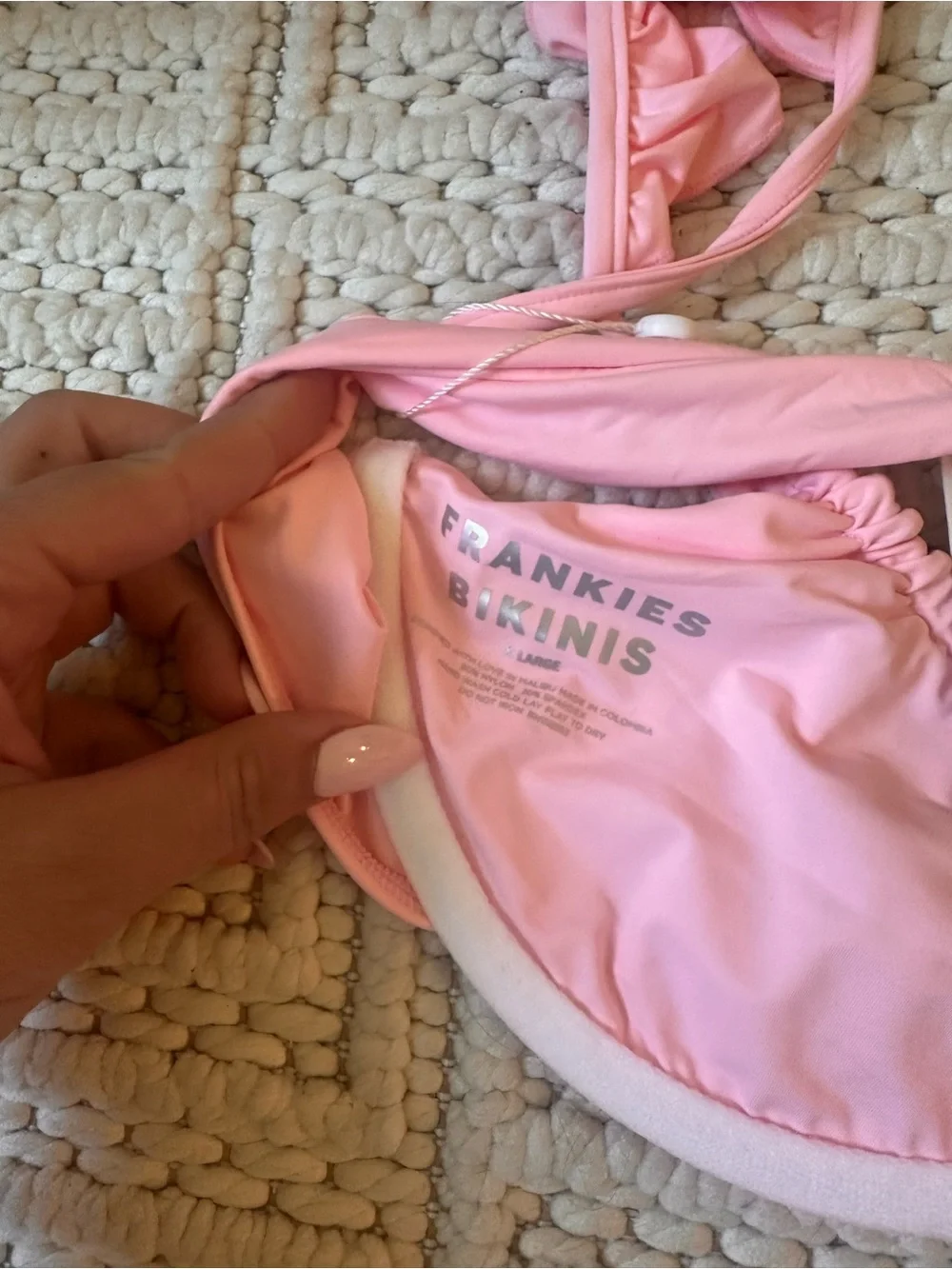 Frankie's Bikinis Pink Ruffle Side Brazilian Bikini Bottom